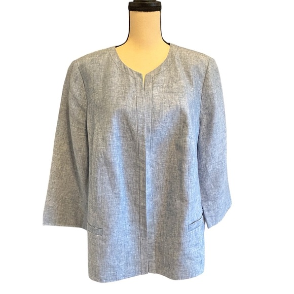Talbots Blazer Chambray Blue Linen Open Front Collarless Jacket Plus size 20W - Picture 1 of 16